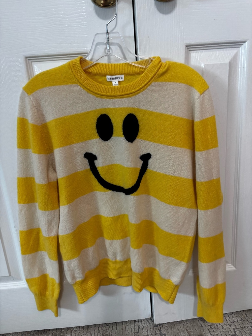 Minnie Rose size M cashmere Yellow & Cream Striped Smiley Sweater